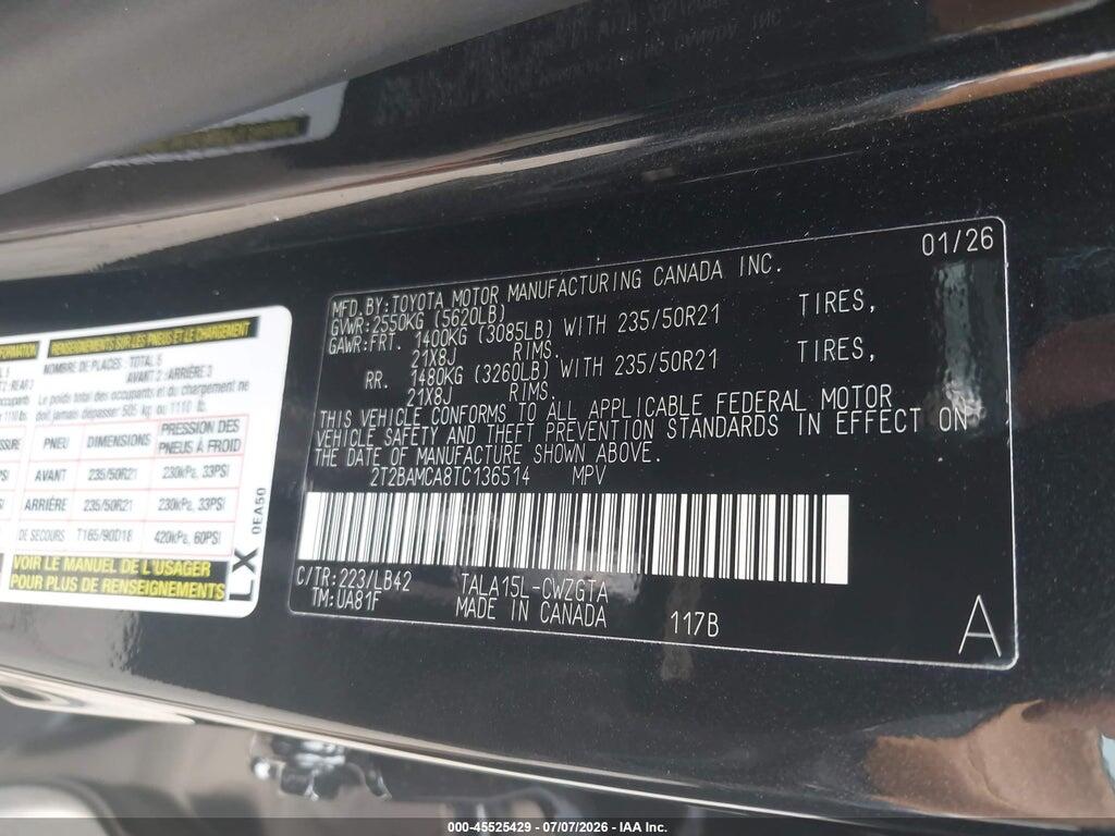 2T2BAMCA8TC136514 2026 LEXUS RX 350 photo no. 9