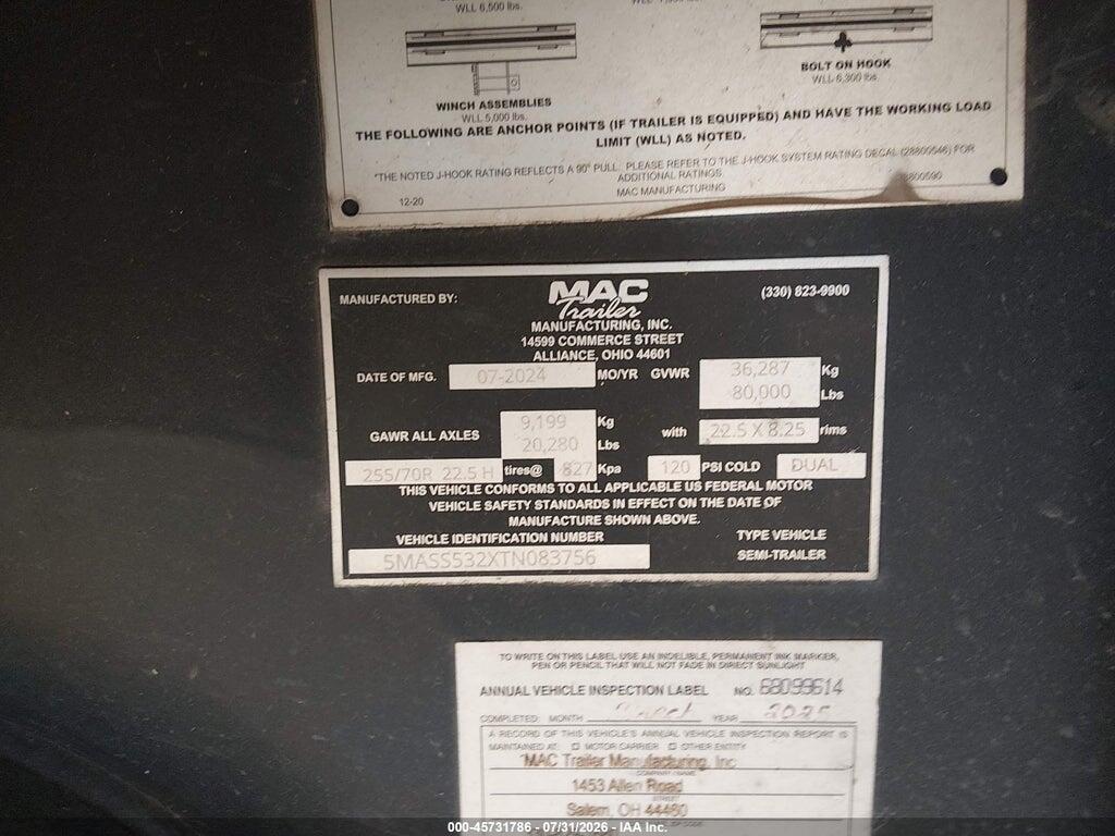 5MASS532XTN083756 2026 MAC TRAILER MFG FLATBED SEMI TRAILER photo no. 9