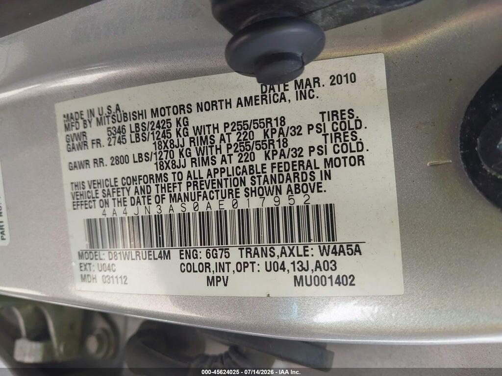 4A4JN3AS0AE017952 2010 MITSUBISHI ENDEAVOR photo no. 9