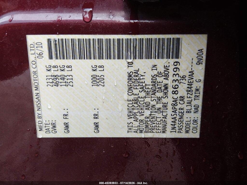 1N4AA5AP8AC863399 2010 NISSAN MAXIMA photo no. 9