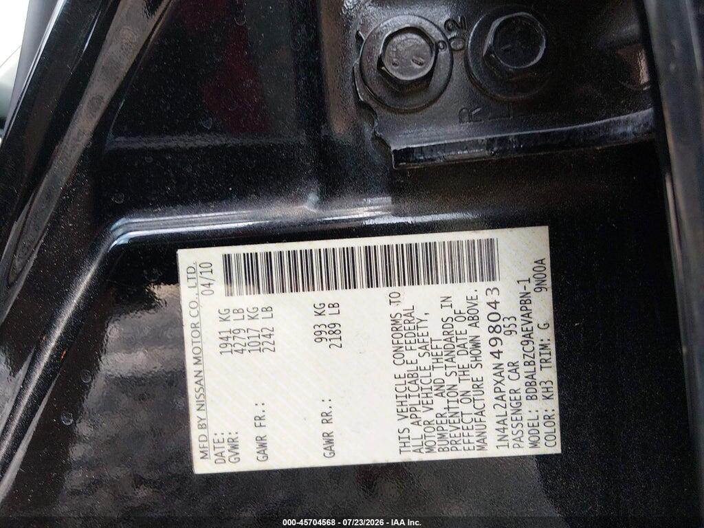 1N4AL2APXAN498043 2010 NISSAN ALTIMA photo no. 9