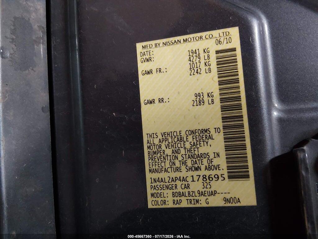1N4AL2AP4AC178695 2010 NISSAN ALTIMA photo no. 9