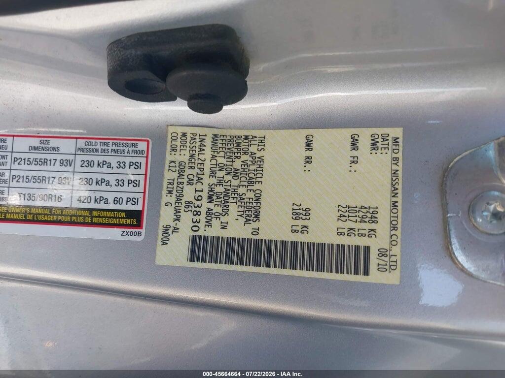 1N4AL2EP1AC193830 2010 NISSAN ALTIMA photo no. 9