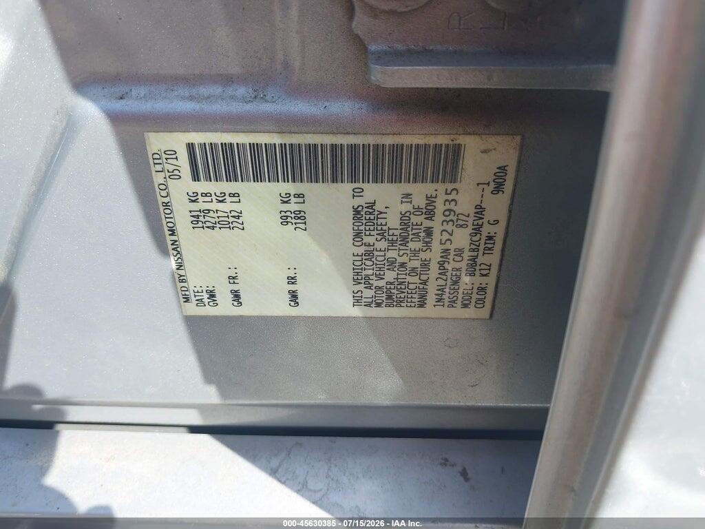 1N4AL2AP9AN523935 2010 NISSAN ALTIMA photo no. 9