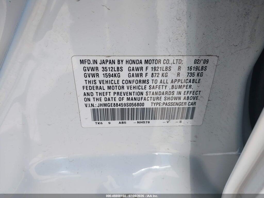 JHMGE88459S056800 2009 HONDA FIT photo no. 9