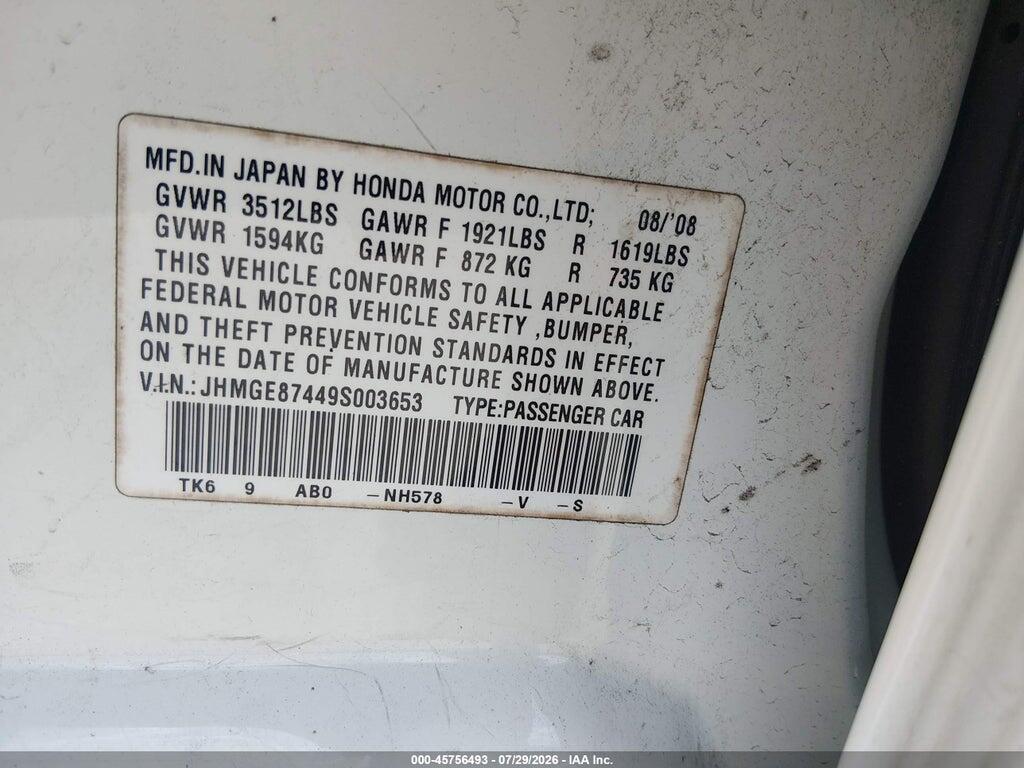 JHMGE87449S003653 2009 HONDA FIT photo no. 9