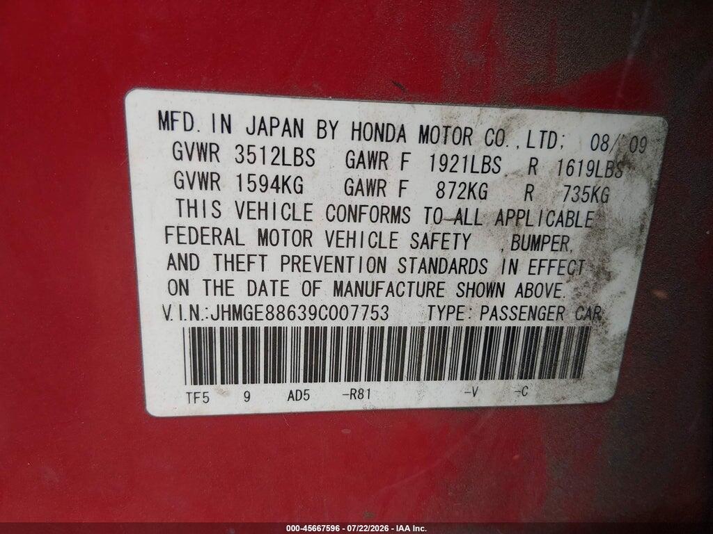 JHMGE88639C007753 2009 HONDA FIT photo no. 9