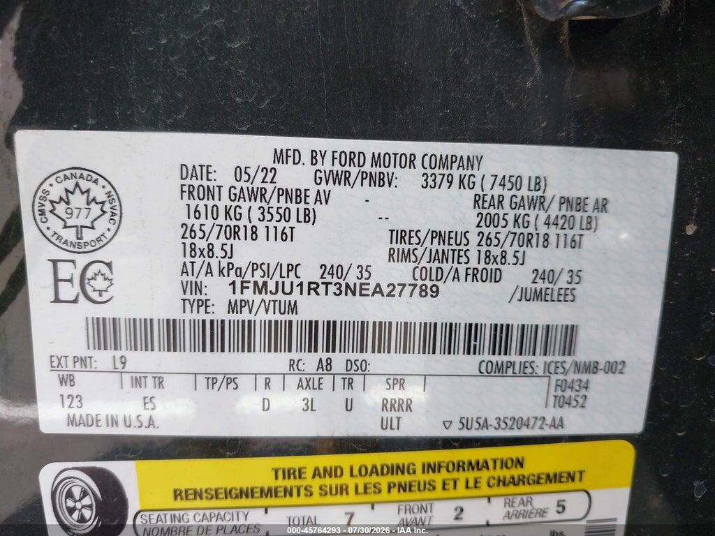 1FMJU1RT3NEA27789 2022 FORD EXPEDITION photo no. 9