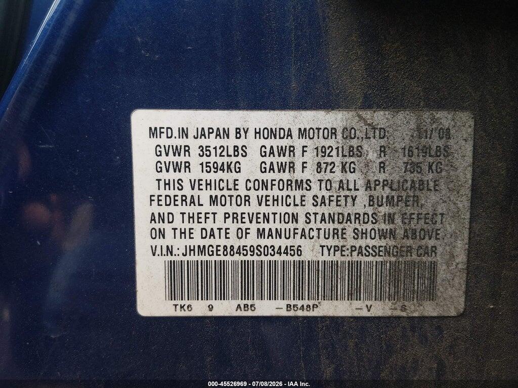 JHMGE88459S034456 2009 HONDA FIT photo no. 9
