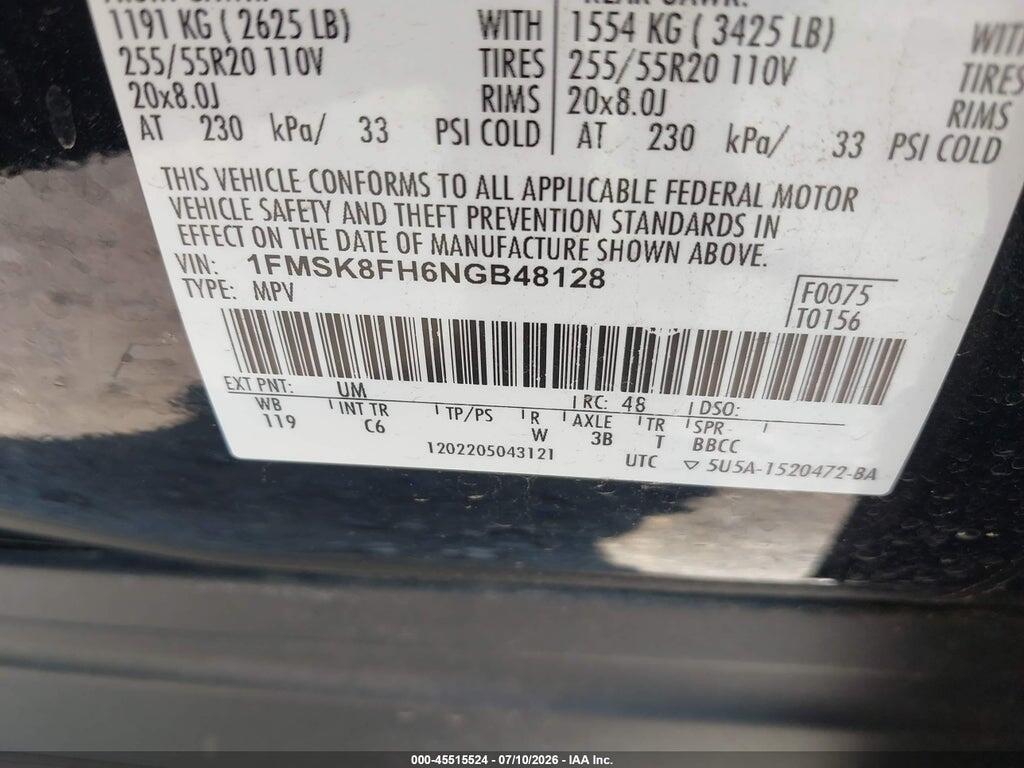 1FMSK8FH6NGB48128 2022 FORD EXPLORER photo no. 9