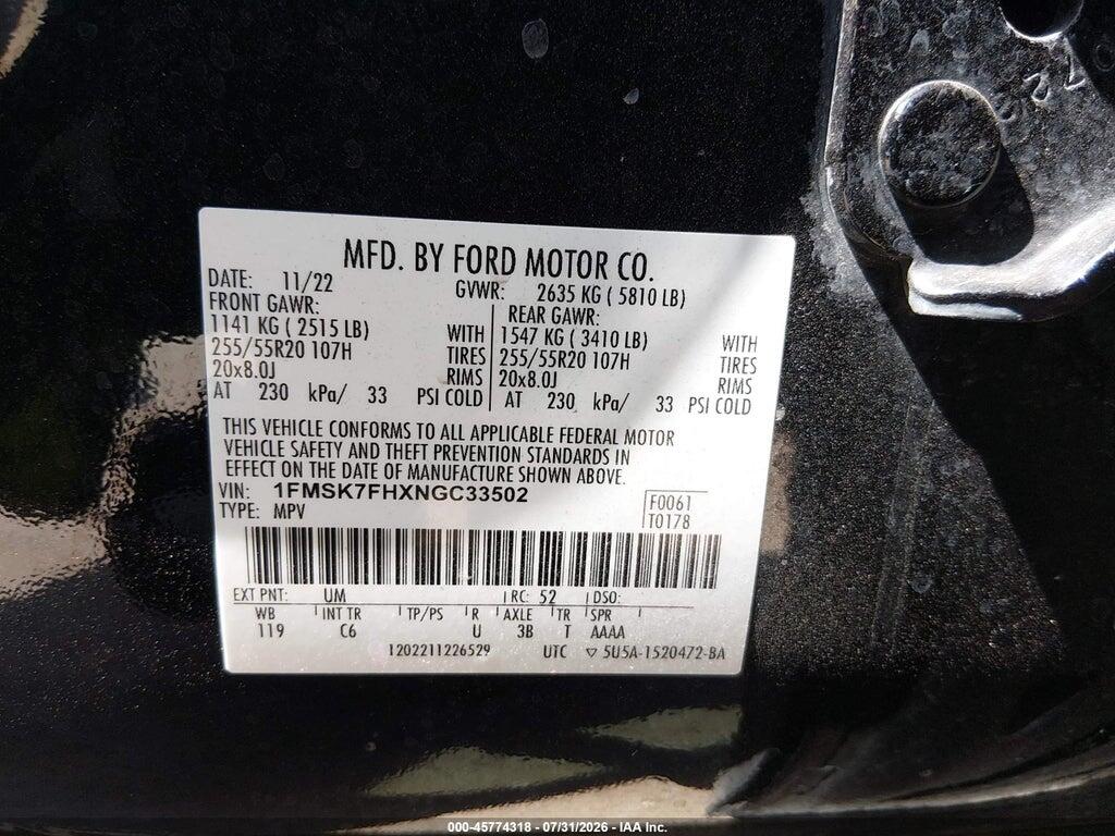 1FMSK7FHXNGC33502 2022 FORD EXPLORER photo no. 9