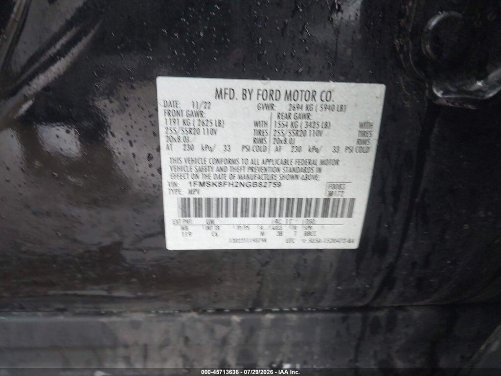 1FMSK8FH2NGB82759 2022 FORD EXPLORER photo no. 9