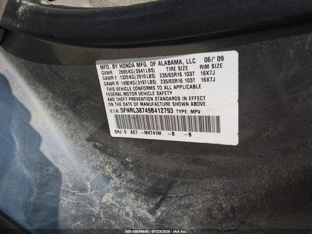 5FNRL38749B412793 2009 HONDA ODYSSEY photo no. 9