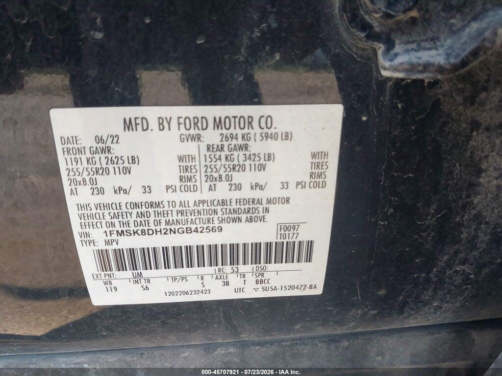 1FMSK8DH2NGB42569 2022 FORD EXPLORER photo no. 9