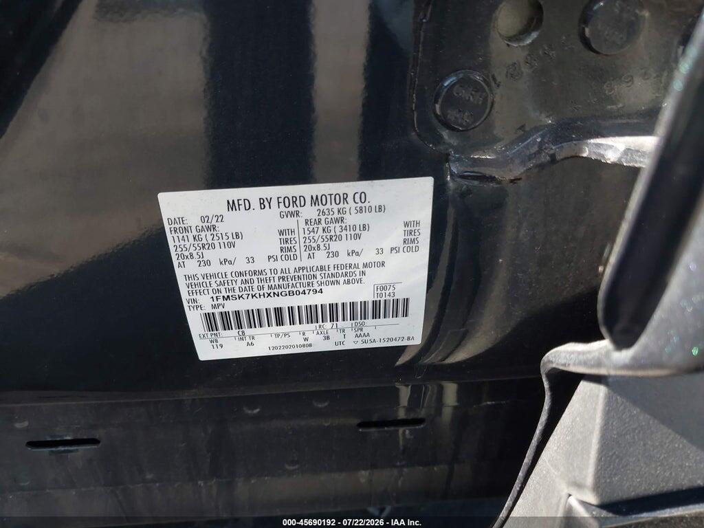 1FMSK7KHXNGB04794 2022 FORD EXPLORER photo no. 9