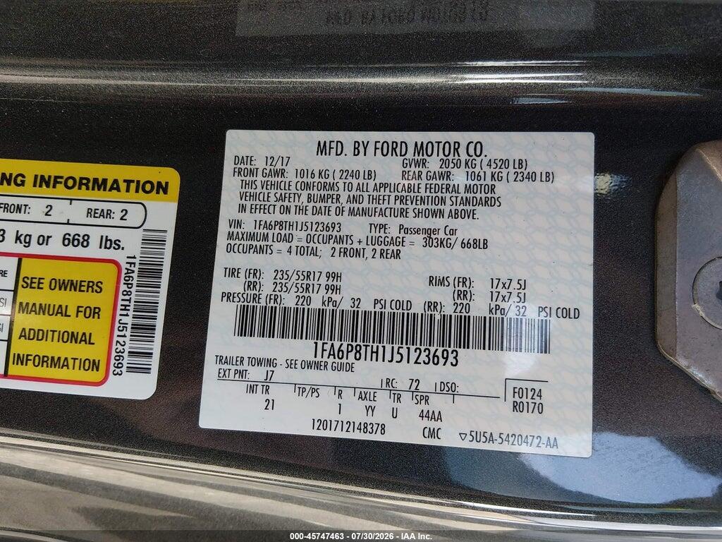 1FA6P8TH1J5123693 2018 FORD MUSTANG photo no. 9