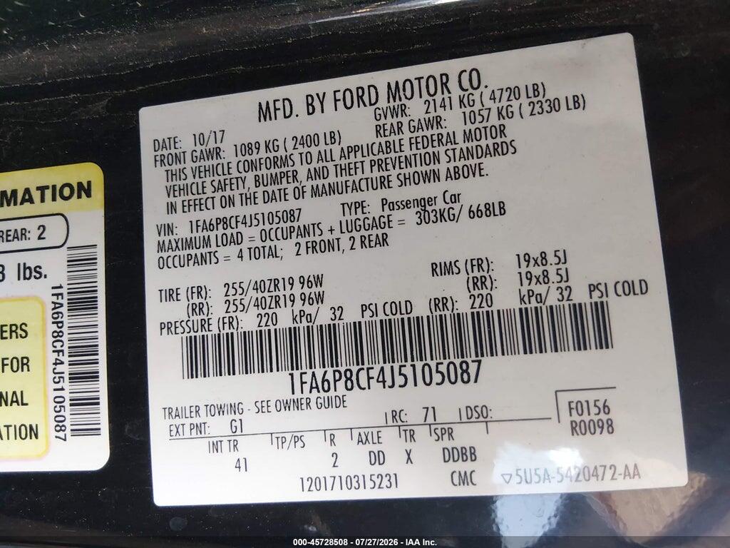 1FA6P8CF4J5105087 2018 FORD MUSTANG photo no. 9