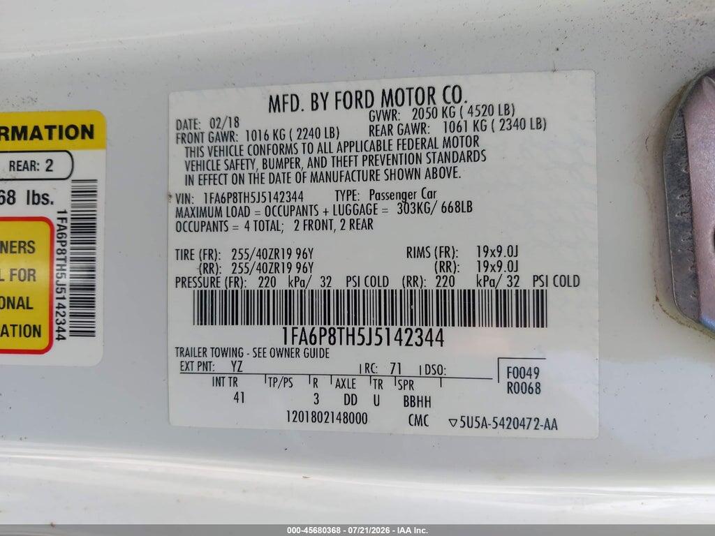 1FA6P8TH5J5142344 2018 FORD MUSTANG photo no. 9