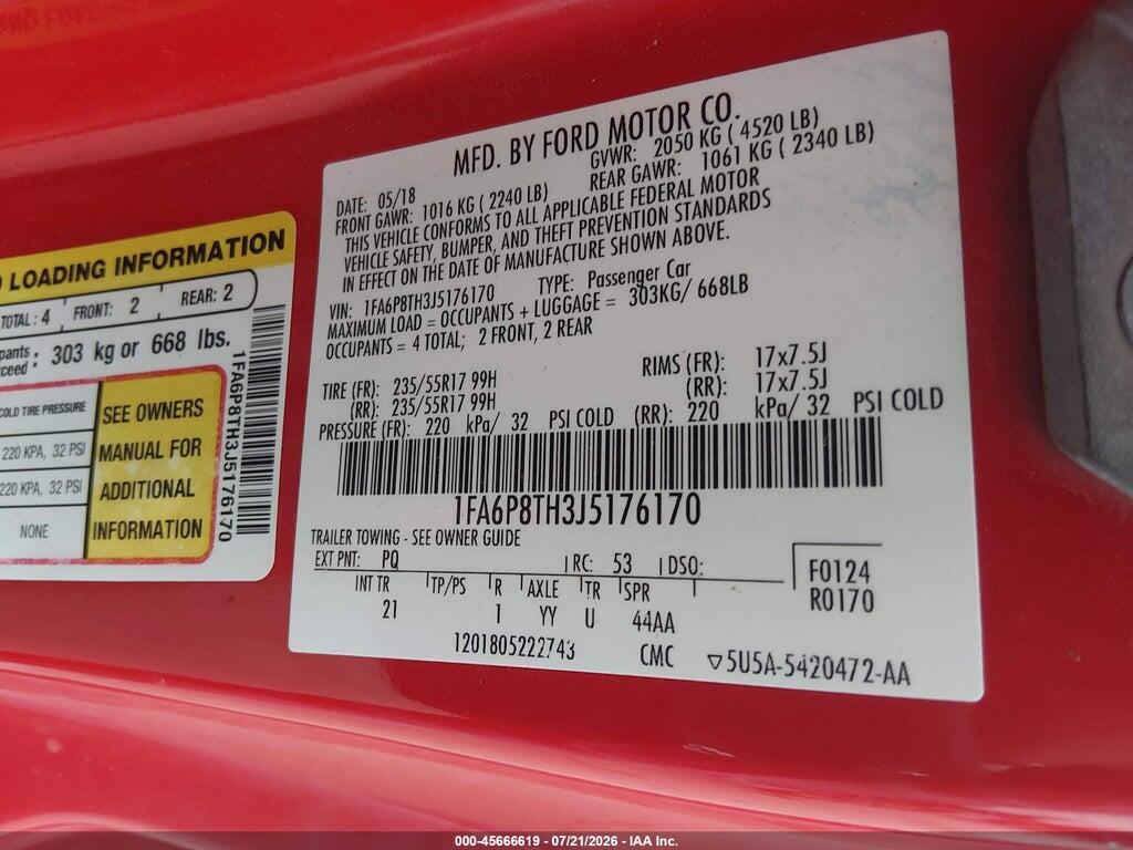 1FA6P8TH3J5176170 2018 FORD MUSTANG photo no. 9