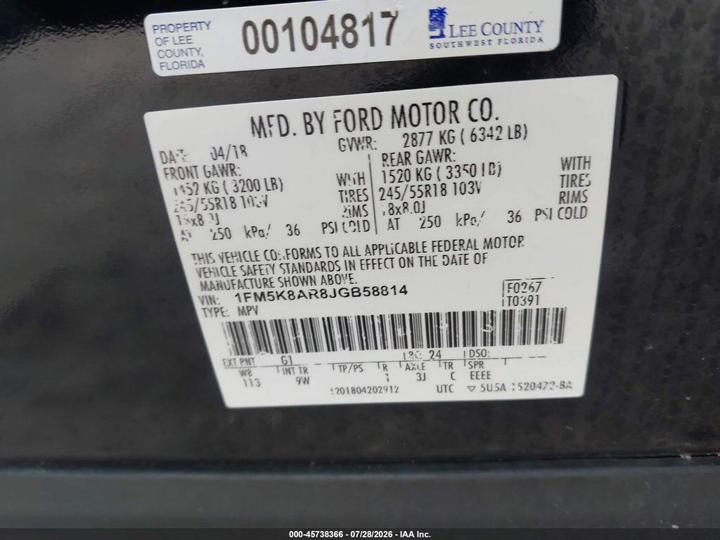 1FM5K8AR8JGB58814 2018 FORD POLICE INTERCEPTOR UTILITY photo no. 9