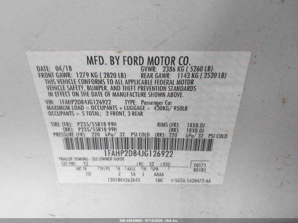 1FAHP2D84JG126922 2018 FORD TAURUS photo no. 9