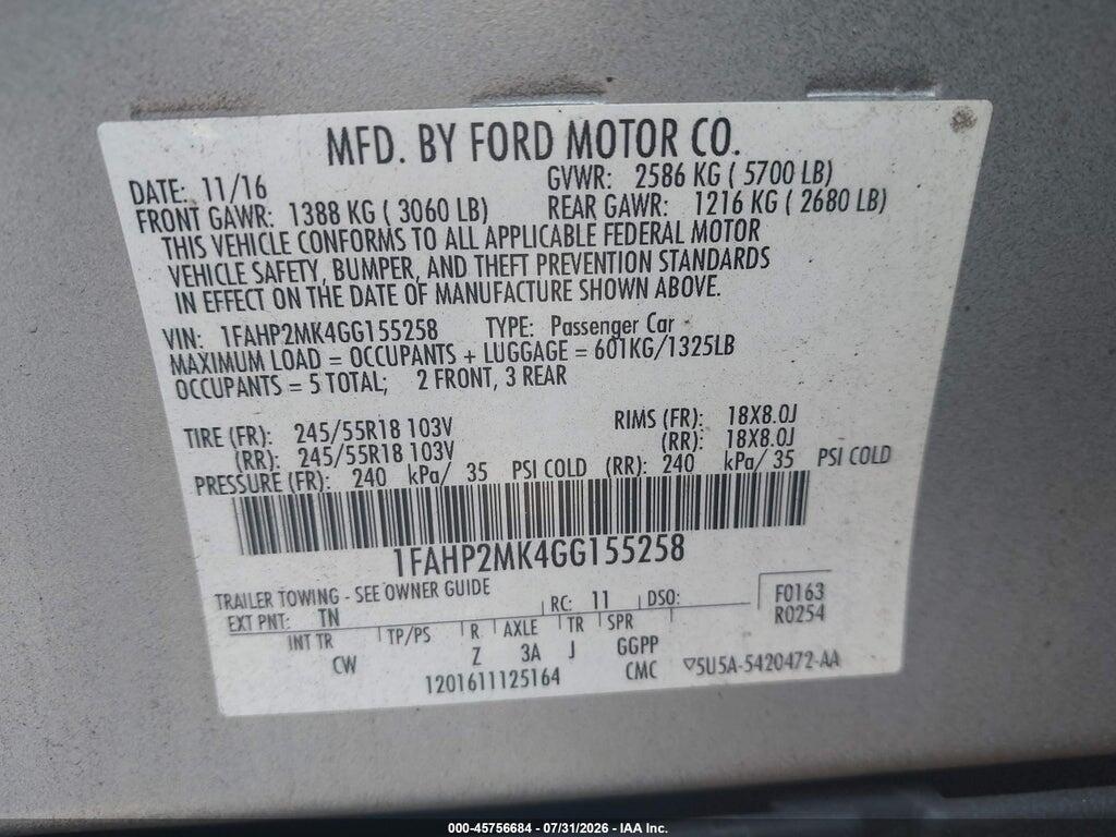 1FAHP2MK4GG155258 2016 FORD POLICE INTERCEPTOR photo no. 9