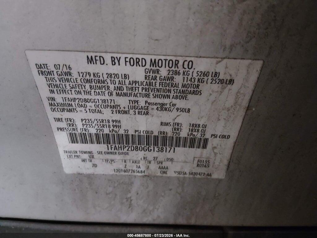 1FAHP2D80GG138171 2016 FORD TAURUS photo no. 9