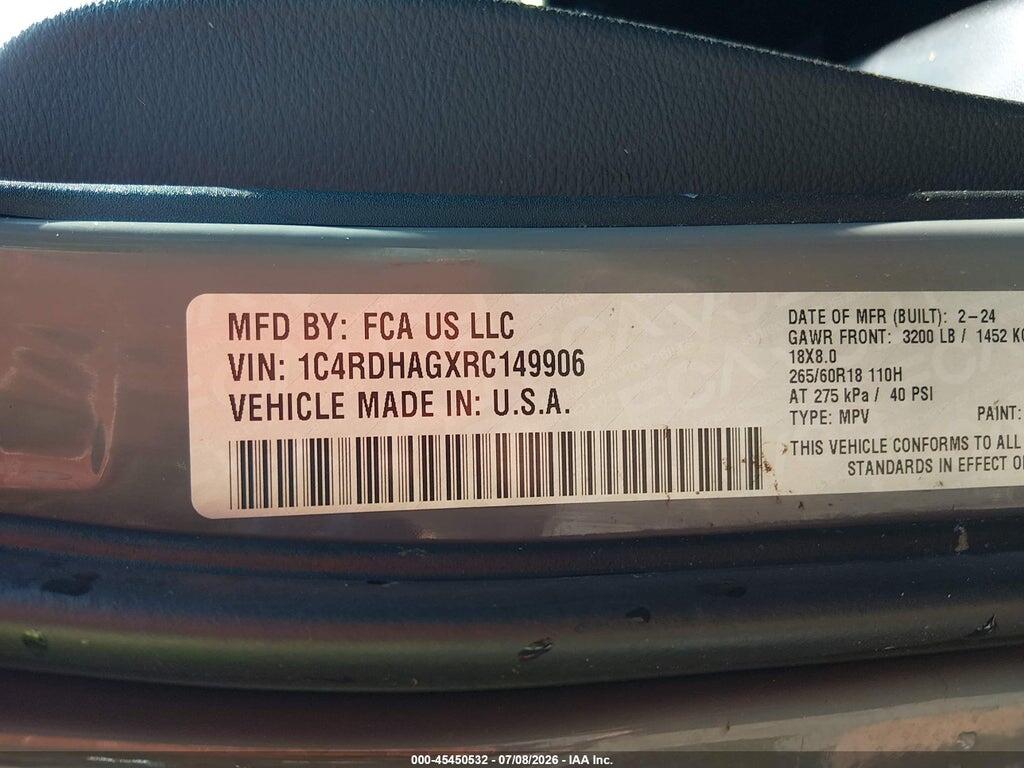 1C4RDHAGXRC149906 2024 DODGE DURANGO photo no. 9