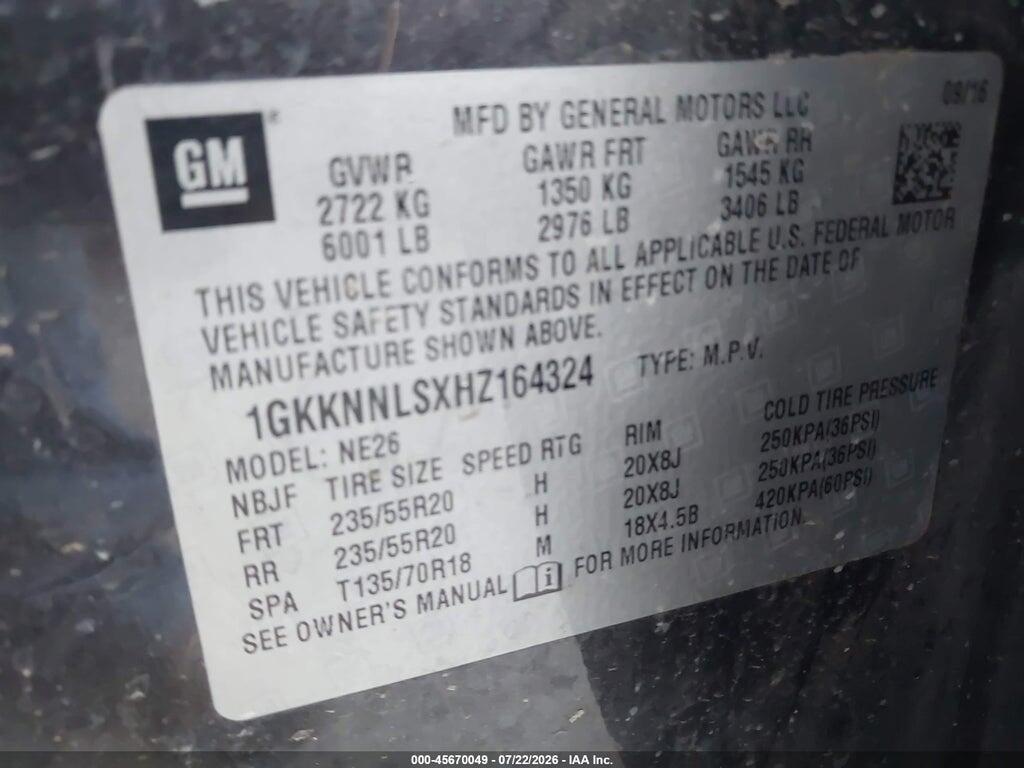 1GKKNNLSXHZ164324 2017 GMC ACADIA photo no. 9