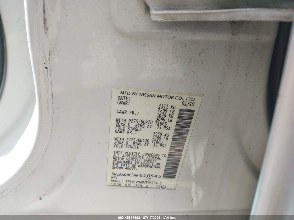 5N1AA0NC5AN610545 2010 NISSAN ARMADA photo no. 9