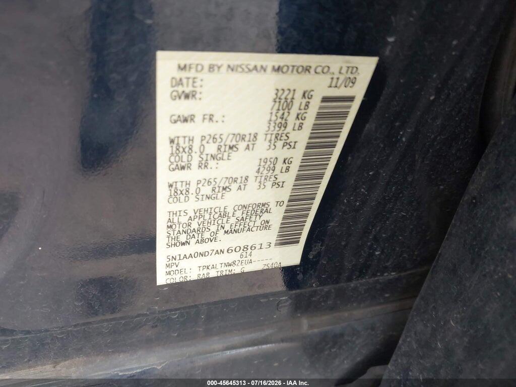 5N1AA0ND7AN608613 2010 NISSAN ARMADA photo no. 9