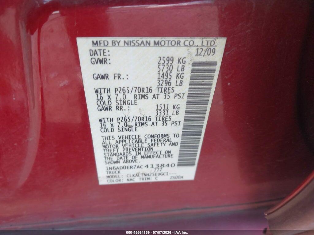 1N6AD0ER7AC413840 2010 NISSAN FRONTIER photo no. 9