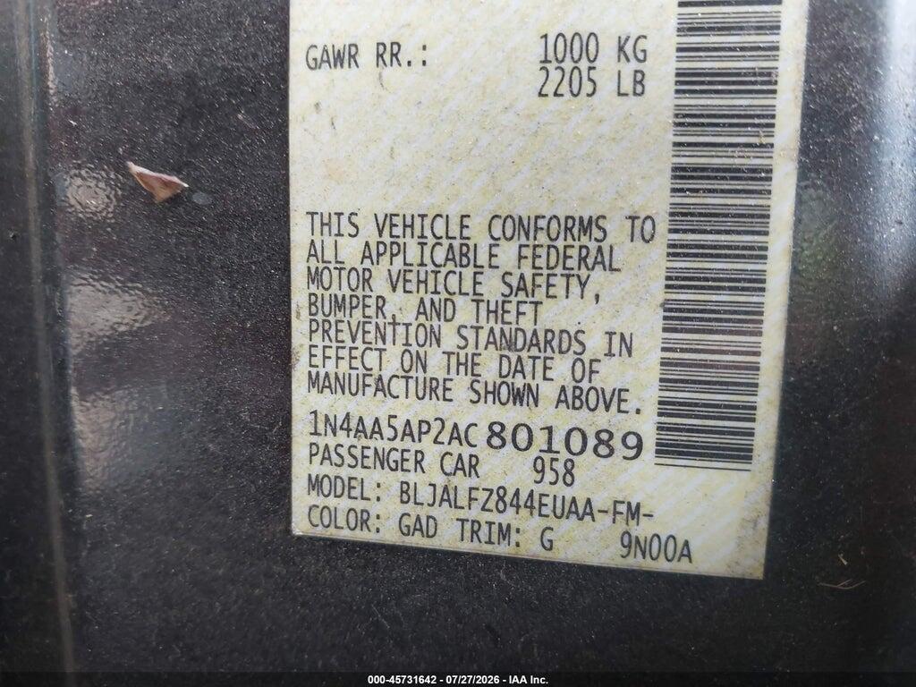1N4AA5AP2AC801089 2010 NISSAN MAXIMA photo no. 9