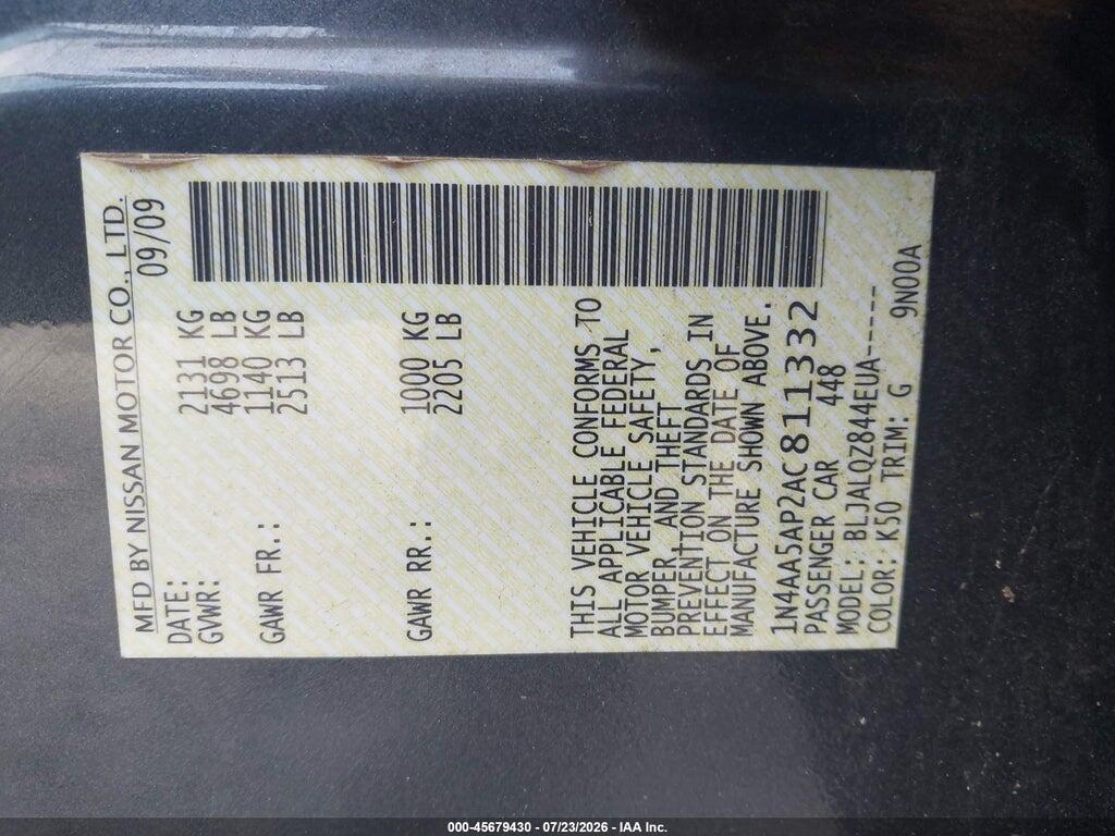 1N4AA5AP2AC811332 2010 NISSAN MAXIMA photo no. 9