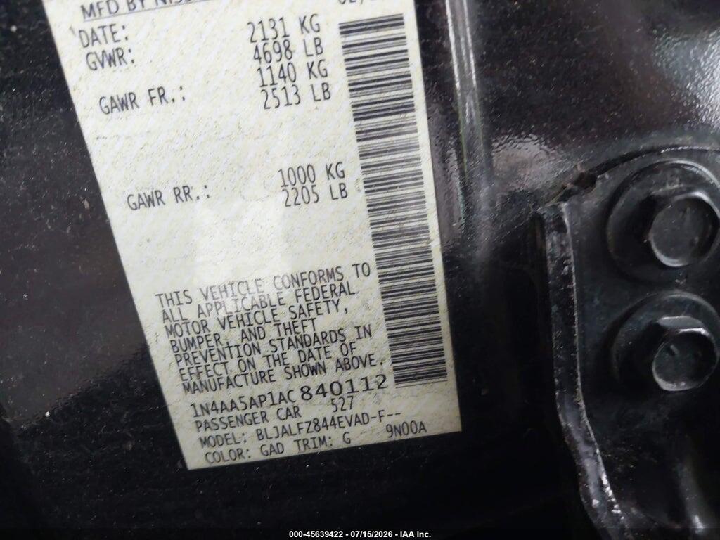 1N4AA5AP1AC840112 2010 NISSAN MAXIMA photo no. 9