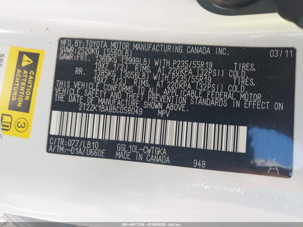 2T2ZK1BA8BC058049 2011 LEXUS RX 350 photo no. 9