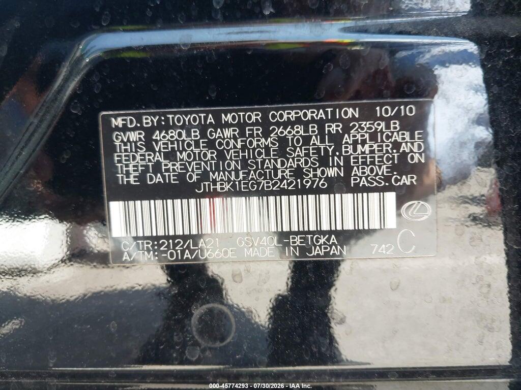 JTHBK1EG7B2421976 2011 LEXUS ES 350 photo no. 9