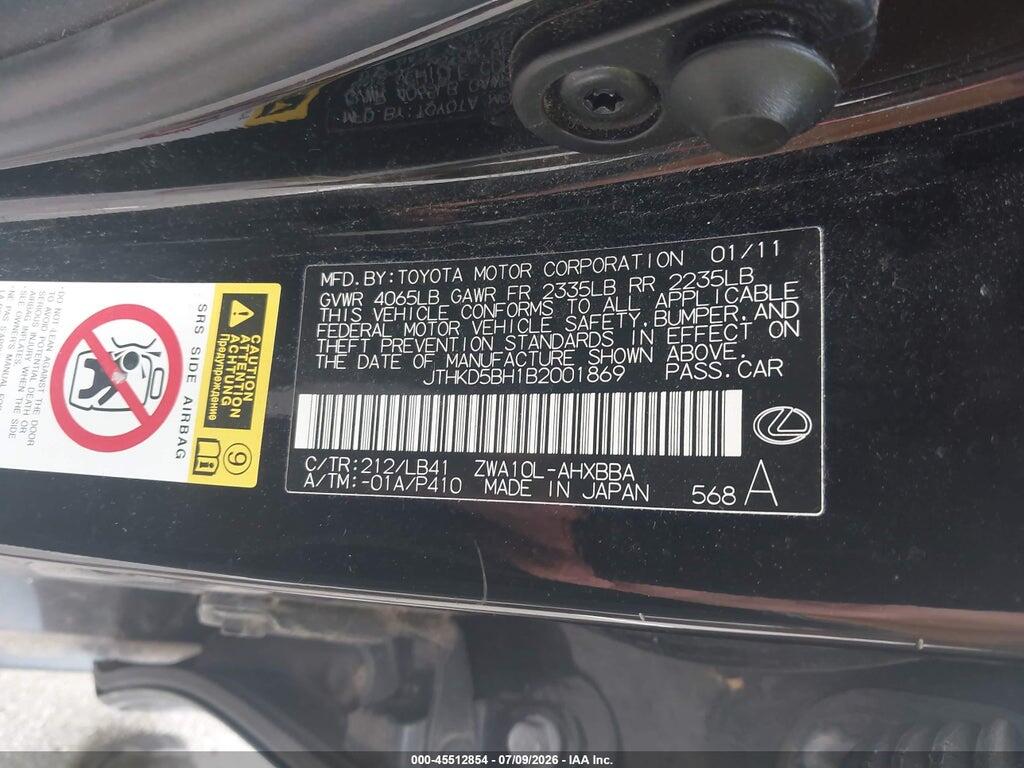 JTHKD5BH1B2001869 2011 LEXUS CT 200H photo no. 9