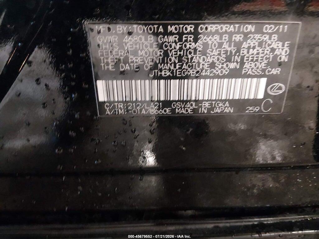 JTHBK1EG9B2442909 2011 LEXUS ES 350 photo no. 9