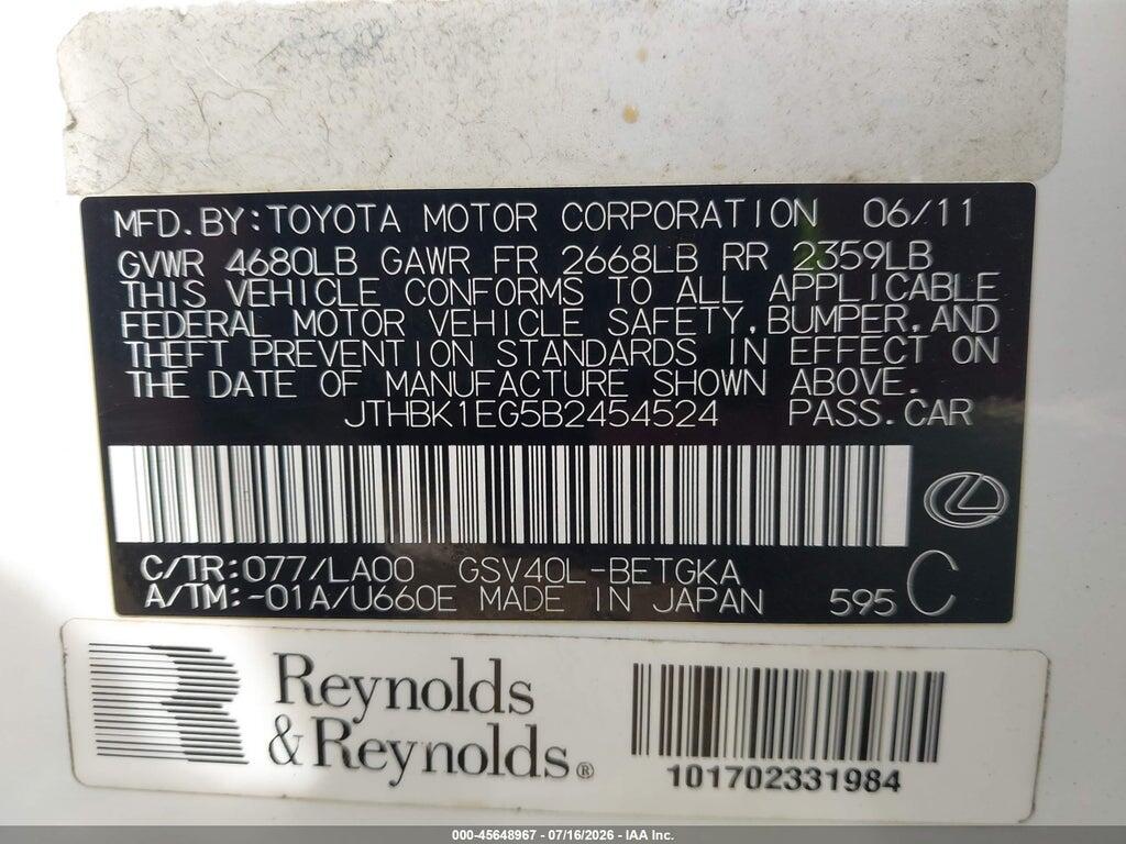 JTHBK1EG5B2454524 2011 LEXUS ES 350 photo no. 9