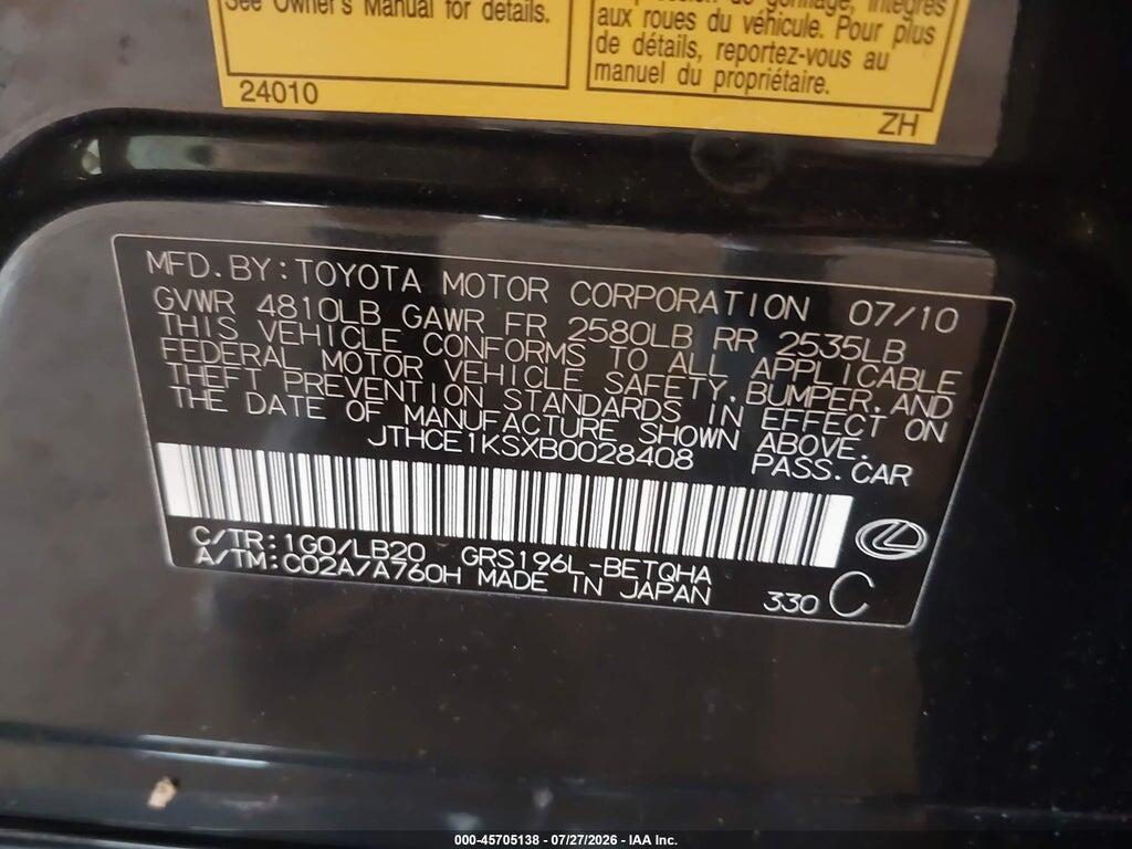 JTHCE1KSXB0028408 2011 LEXUS GS 350 photo no. 9