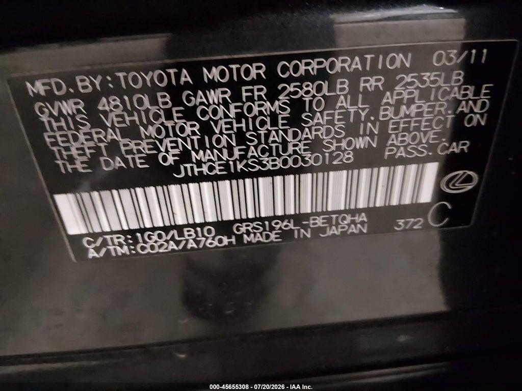 JTHCE1KS3B0030128 2011 LEXUS GS 350 photo no. 9