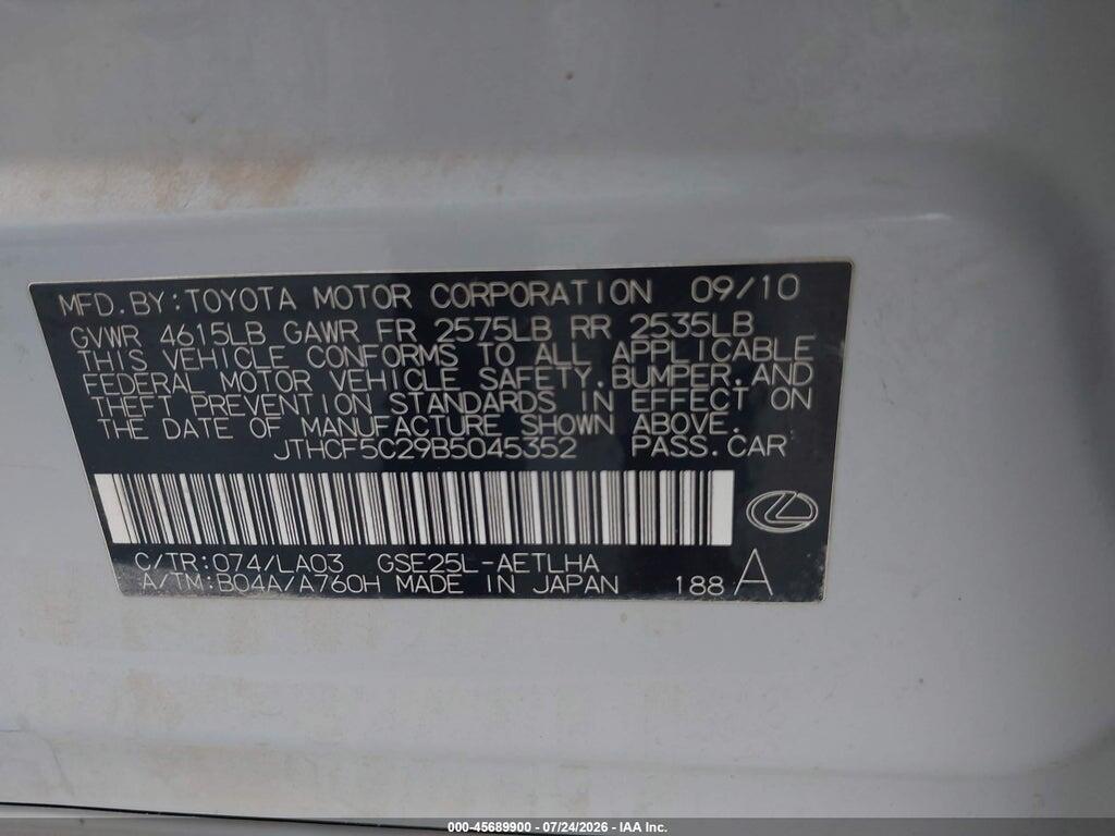 JTHCF5C29B5045352 2011 LEXUS IS 250 photo no. 9