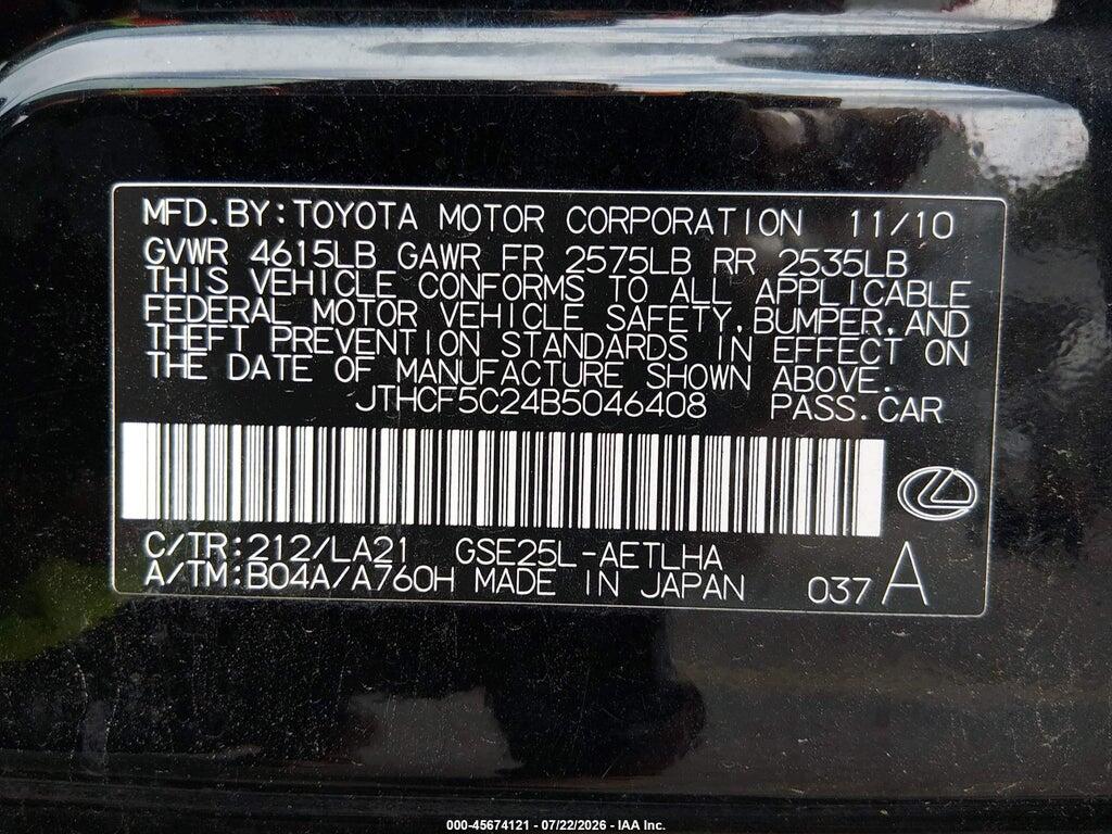 JTHCF5C24B5046408 2011 LEXUS IS 250 photo no. 9