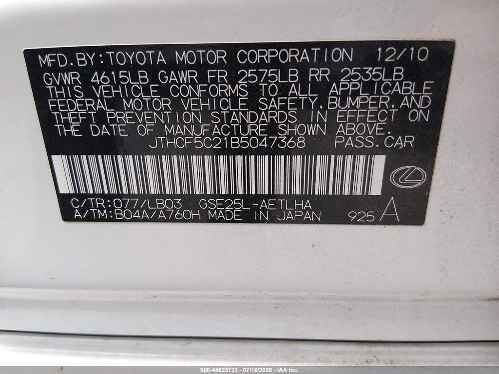 JTHCF5C21B5047368 2011 LEXUS IS 250 photo no. 9