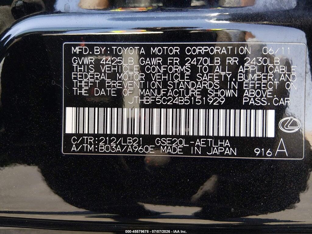 JTHBF5C24B5151929 2011 LEXUS IS 250 photo no. 9