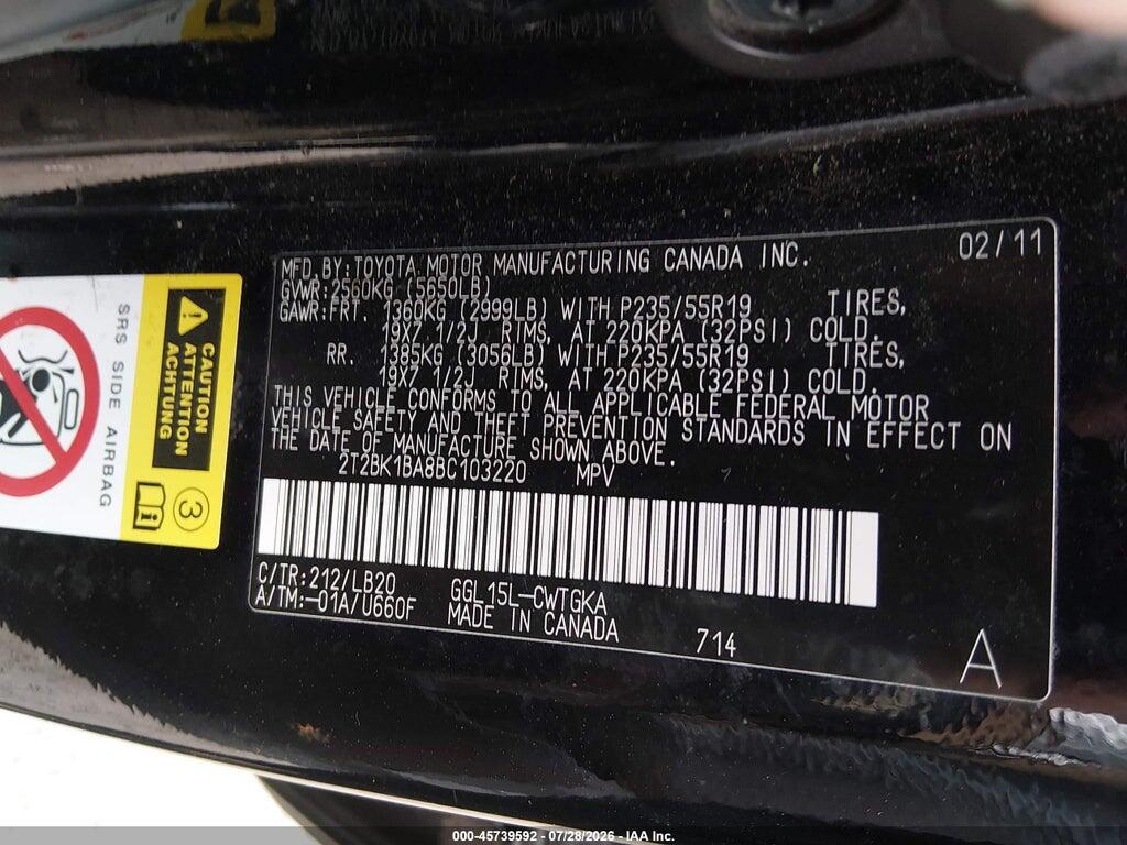 2T2BK1BA8BC103220 2011 LEXUS RX 350 photo no. 9