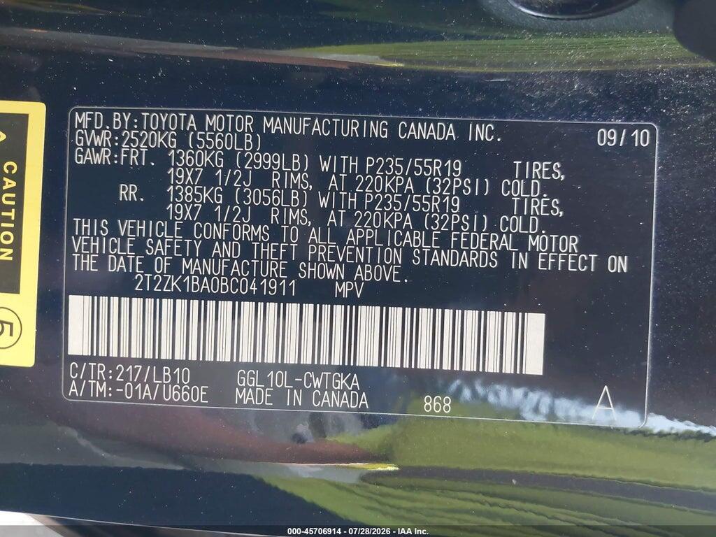 2T2ZK1BA0BC041911 2011 LEXUS RX 350 photo no. 9