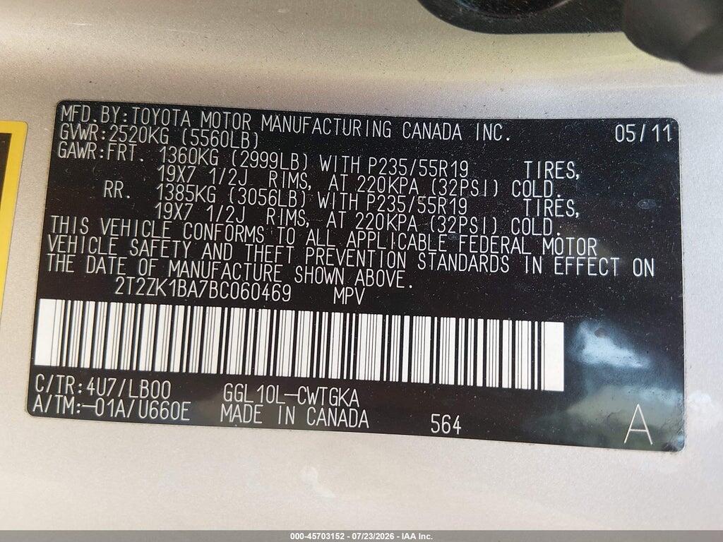2T2ZK1BA7BC060469 2011 LEXUS RX 350 photo no. 9