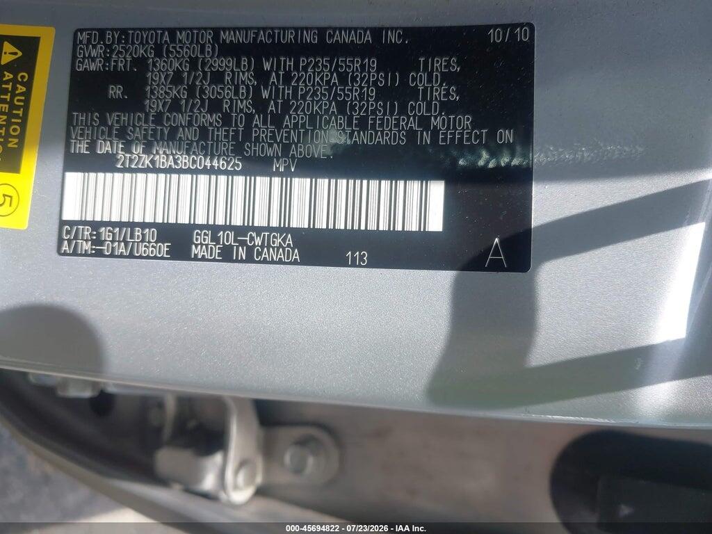 2T2ZK1BA3BC044625 2011 LEXUS RX 350 photo no. 9